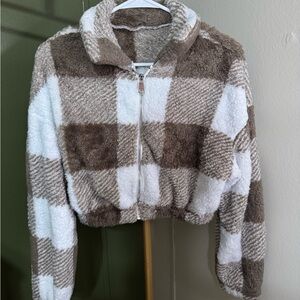 SHEIN Soft Fleece Jacket in Brown and White